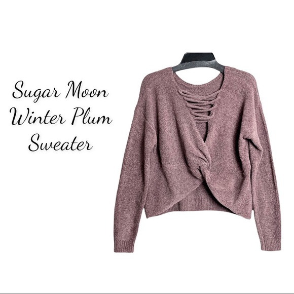 NWT Sugar Moon Winter Plum Sweater With Fixed Lace & Twist Front - Picture 2 of 14